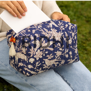 Bolsa de Mano Acolchada de Algodón Azul Ruso, Hecha a Mano, Ecológica, con Cierre, Reutilizable, Personalizada, para Viaje, Grande - Product Image 6