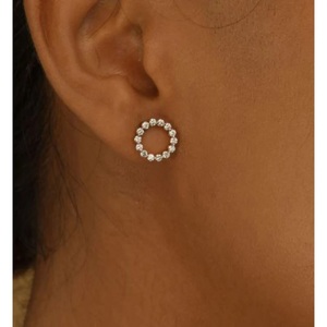 ต่างหูเพชรสำหรับงานแต่งงานที่ปลูกในห้องปฏิบัติการสีเหลืองทอง14K กระดุมทรงกลมมีสกรูด้านหลังเป็นเครื่องประดับเพชรที่ถูกสร้างขึ้น - Product Image 2