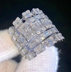 Anillo unisex de lujo para FIESTA DE PLATA 925 con diamantes VVS cultivados en laboratorio, corte redondo único y Baguette para bodas - Product Image 4