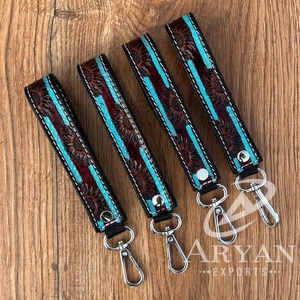 Mayorista Promoción Mano Tooled Leather Wristlet Llavero Western Floral Cuero Genuino Mujeres Muñequera Car Key Holder - Product Image 1