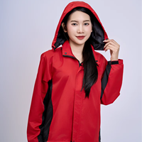 Veste en polyester 100% imperméable unisexe, coque rigide tissée, teinte unie, coupe-vent, isolation thermique, rouge-noir, Vietnam