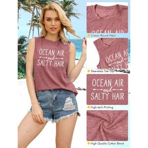 Personnalisé soleil Vibes lettre impression t-shirt femmes été sans manches graphique débardeurs décontracté ample entraînement gilet t-shirts - Product Image 2