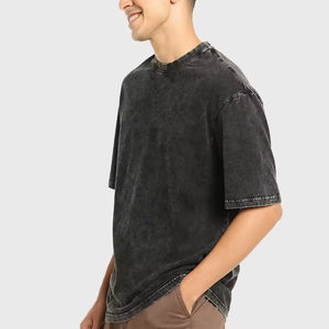 T-shirt pour homme délavé à l'acide coupe ample à manches courtes 100% coton tricoté Logo personnalisé OEM Haut de sport décontracté - Product Image 2