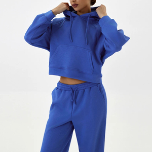 Custom Logo <b>Workout</b> Tracksuit Casual Women High Quality Crop <b>Hoodies</b> and Joggers Pants 2 Piece Set - Product Image 2