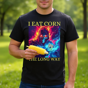 Camiseta con meme de calavera y esqueleto 'Comiendo maíz de la forma correcta' - Camiseta promocional divertida - Product Image 3