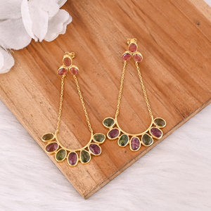 Boucles d'oreilles pendantes en argent sterling 925 pour femmes, avec pierre de tourmaline naturelle, fermoir à pression, boucles d'oreilles pendantes tendance - Product Image 2