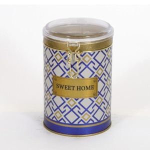 Kontensan Boîte ronde géométrique en fer blanc 1.1L avec fermoir en fil couvercle transparent conception de motif sans couture (fond rouge) Turquie - Product Image 2