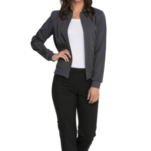 Chaqueta de laboratorio unisex de poliéster elástico con cuello alto personalizado, manga larga, cálida, con cremallera y detección de agujas, para uniformes médicos. - Product Image 1