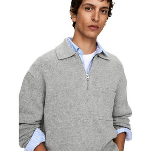 Suéter de punto con media cremallera antiarrugas hecho a máquina de nuevo estilo para hombre, básico, informal, con logotipo frontal, forro polar, Color sólido, Otoño, alta calidad - Product Image 4