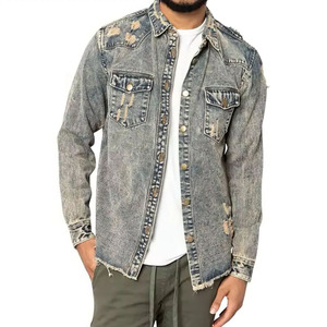 Veste en jean pour hommes confortable de couleur unie 100% coton vêtements décontractés pour l'hiver Streetwear avec logo avant et poches - Product Image 6