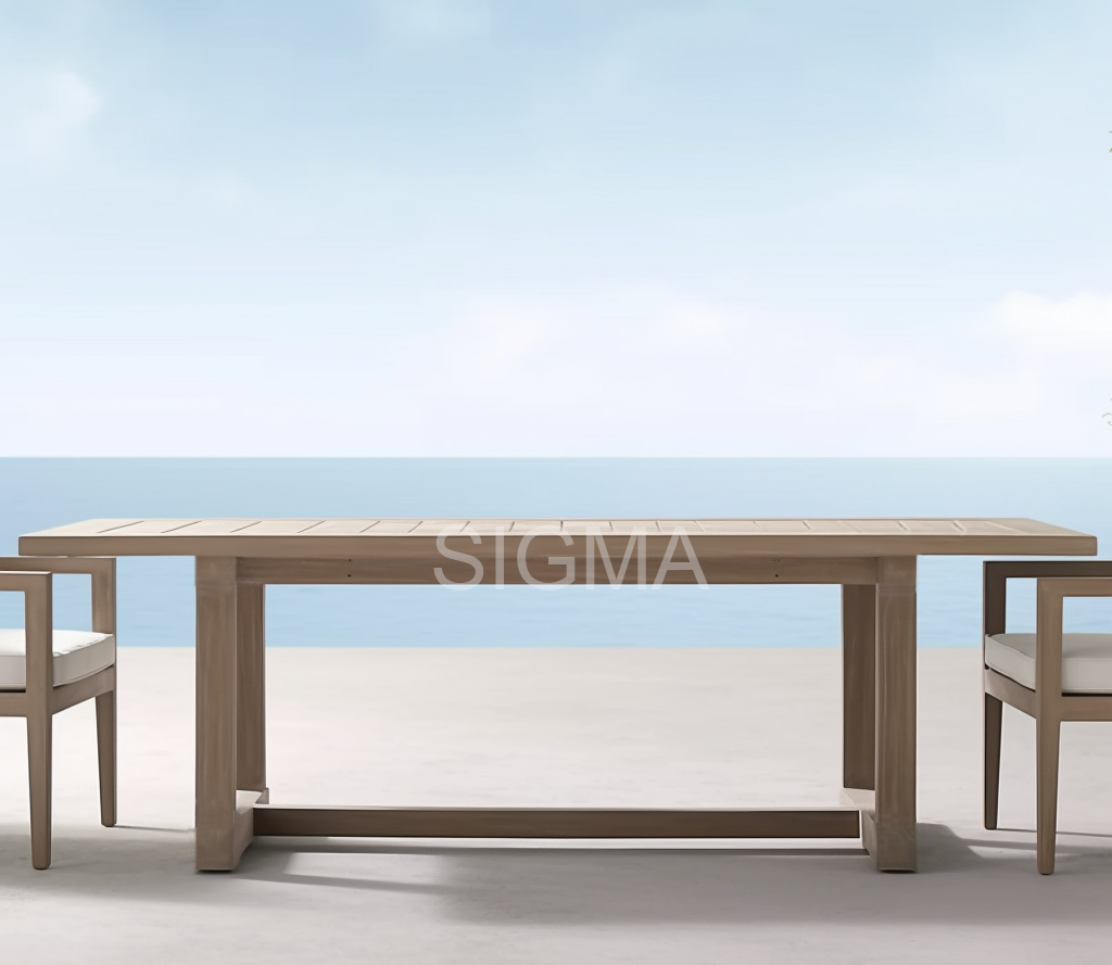 2023 Wholesale New Design Garden Furniture Set Outdoor Patio Solid Teak Wooden Soft Chair Dining Table 4 Seater