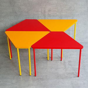 Set of 4 Modern Trapezoidal Modular <b>Tables</b> for Outdoor & School Dining <b>Foldable</b> & Durable Rubber Wood <b>with</b> Iron <b>Legs</b>-KGD034 - Product Image 3