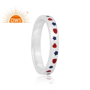 Latest Selling 925 Sterling Silver <b>Red</b> & Blue Enamel Ring Custom Jewelry For Women Gift For Her - Product Image 4