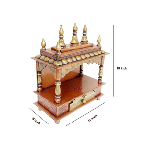 Temple en bois fabriqué à la main poli en cuivre avec portes et dôme idéal pour le culte hindou et les meubles décoratifs Mandir à la maison - Product Image 4