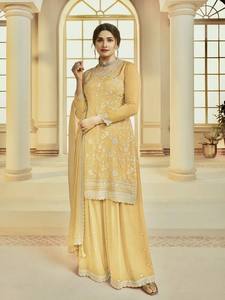 Hermoso conjunto de 3 piezas de salwar kameez de seda listo para usar con dupatta, bordado con hilo y lentejuelas, elástico y sin arrugas. - Product Image 4