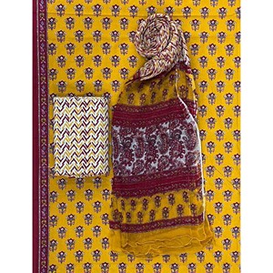 Unstitched <b>Block</b> <b>Printed</b> Chiffon Dupatta with Salwar Kameez Daily Wear Indian Pakistani Suit Dress Material - Product Image 1