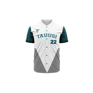 Conjunto personalizado de camiseta de béisbol Teamwear bordado e impreso, tela de malla y diseño frontal de sarga con botón - Product Image 1