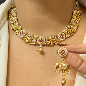 Collar de Templo con Motivos de Elefantes, Calidad Premium, Hermoso y Elegante Conjunto de Collar, Ideal para Bodas y Fiestas - Product Image 2