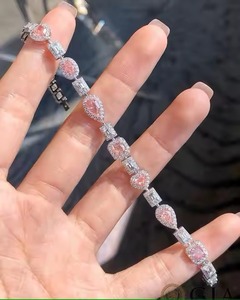 สร้อยข้อมือเพชรสีชมพูสำหรับ5CT ที่ผ่านการรับรอง Gia 10ชิ้นเบาะลูกแพร์หัวใจตัดหลายสีแฟนซี10ชิ้นสเน่ห์โรสโกลด์ - Product Image 3