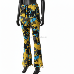 Women Flare Pant 300GSM fleece soft <b>fabric</b> <b>yellow</b> blue black graphic design custom logo screen print comfy fit Women Flare Pants - Product Image 4