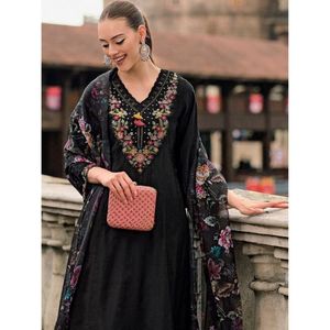 Mousseline pure avec broderie de séquence travail Salwar Suit Set d'Inde - Product Image 3