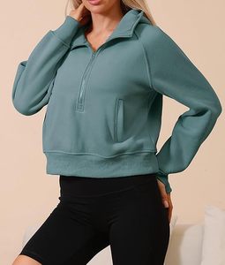 Sudadera con capucha de media cremallera de manga larga para mujer de alta calidad cómoda estilo recortado bordado invierno ODM impreso - Product Image 5