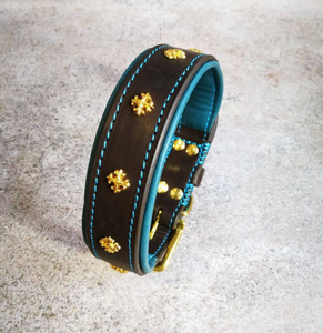 Brown Leather Dog <b>Collar</b> with Coper Studs High Quality Green Leather Hound Dog <b>Collar</b> for Greyhound and Whippet - Product Image 1