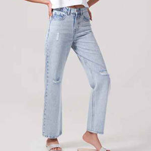 Vaqueros desgastados ajustados para mujer, ropa exterior para todas las estaciones con estilo frontal plano, combinación perfecta para la primavera Otoño Invierno - Product Image 3