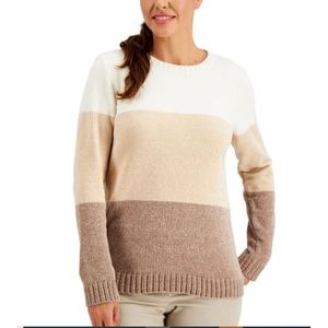 เสื้อสเวตเตอร์ไหมพรมลายบล็อกสี รุ่นลูซี่ สำหรับผู้หญิง ยี่ห้อคาร์นสกอตต์ สีน้ำตาล ไซส์ Petite-Medium สไตล์ลำลอง สำหรับฤดูใบไม้ร่วง - Product Image 1