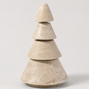 Figurine d'arbre de Noël en travertin beige naturel, artisanale, pour décoration de table de Noël, vente en gros - Product Image 1