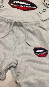 <b>White</b> Flame Print 100% Cotton Drawstring Tracksuit Pullover Hoodie <b>Jogger</b> Pants Two Piece Streetwear Set Custom Logo Winter Wear - Product Image 3