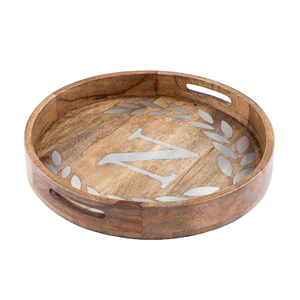 2025 plateau de service en bois tendance avec poignées en métal décor de couleur naturelle pour la nourriture et le thé servant une table en bois plateau de forme ronde - Product Image 3