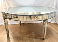 Table à manger ronde moderne en verre avec miroir, 10-12 personnes, avec étagère pour événements, gâteaux de mariage et fêtes