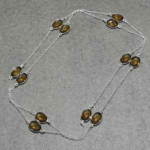<b>925</b> <b>Sterling</b> <b>Silver</b> Smoky Quartz Drop Necklace Handmade Oval Gemstone <b>Chain</b> Bezel Set Christian Religious Engagement Party - Product Image 3