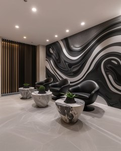 Ensemble de mobilier de salon de coiffure contemporain, chaises en cuir PU, lavabo en céramique, structure en métal, usage commercial, durable, facile à nettoyer - Product Image 3