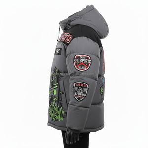 Chaqueta acolchada con estilo para hombre, tela de nailon suave GSM 380, diseño gráfico urbano gris, parche bordado personalizado, chaqueta acolchada con Logo para hombre - Product Image 5