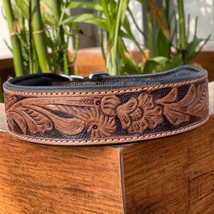 Nuevos collares de perro ajustables acolchados de cuero Floral de cuero genuino con estilo occidental - Product Image 4