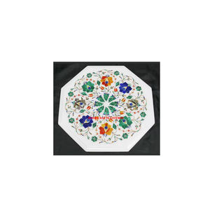 Fabrication de dessus de table de designer indien si attrayant en marbre blanc avec incrustation de fleurs pour la décoration de restaurants et d'hôtels - Product Image 1