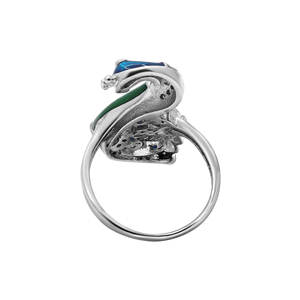 Anillo de Plata de Ley 925 con Forma de Pavo Real, Piedra Preciosa de Circón Cúbico, Natural, Rojo y Esmalte, Regalo de Aniversario, Vintage - Product Image 3