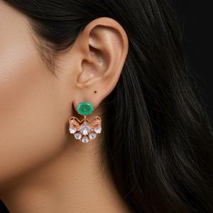 Conjunto de Collar y Aretes Étnicos Gajaah de Plata de Ley 925 con Piedra Esmeralda para Mujer, Joyería de Diseño para Novia - Product Image 1