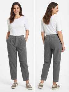 Pantalon en cuir véritable à jambe droite, couleur et taille personnalisées, unisexe, taille élastique, design plissé, pantalon en daim de luxe décontracté - Product Image 4