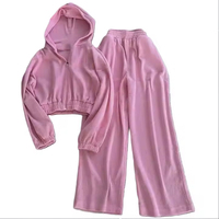 Ensemble de survêtement personnalisé pour homme en velours d'hiver, coupe-vent, écologique, avec strass, capuche courte, 100 % coton épais, élastique