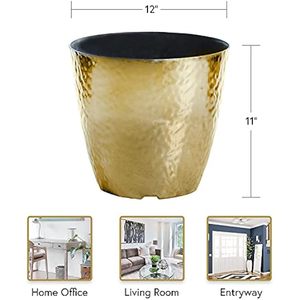 Pot de fleurs en métal martelé durable Conteneur de jardin extérieur résistant à la rouille pour les trous de drainage à la maison pour les plantes à fleurs - Product Image 4