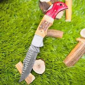 Navajas Plegables de Acero de Damasco con Mango de Madera Hechas a Mano, Venta al por Mayor, Personalizadas, para Supervivencia al Aire Libre, con Funda - Product Image 3