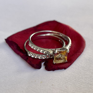 Handmade 925 Sterling Silver Shah Gems Engagement <b>Ring</b> for Women Natural <b>Citrine</b> and White Topaz Princess Cut IGI Certified - Product Image 5