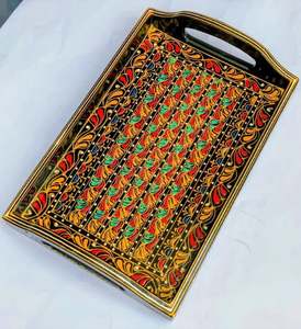 Plateau de service rectangulaire en bois peint à la main, art traditionnel Swati, design d'art populaire par l'artisan SUAZ - Product Image 2