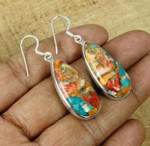 Oyster cuivre Turquoise 925 boucles d'oreilles en argent Sterling fait à la main pierre naturelle décembre pierre de naissance cadeau de mariage bijoux - Product Image 1