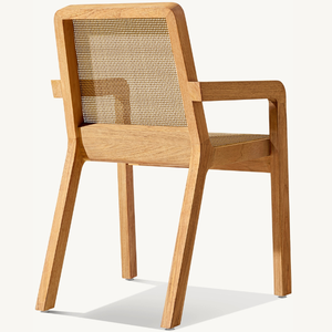 Silla individual de madera de teca con detalles de ratán en un estilo sencillo para la terraza de la casa con reposabrazos - Product Image 4