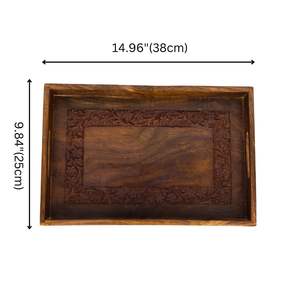 Plateau de service en bois massif fait main avec motif floral sculpté à la main, disponible avec finition naturelle personnalisée, meilleur prix - Product Image 6
