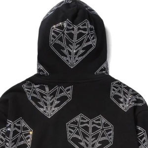 Sudadera con capucha con estampado de pantalla Heavyweight French Terry Acid Wash Hoodie Custom Streetwear Oversized Men Rhinestone hoodies - Product Image 5